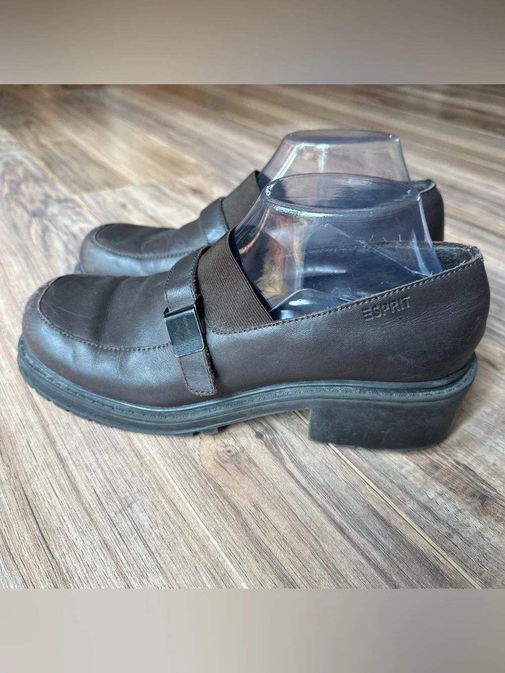 Vintage Esprit Brown Leather Platform Chunky Leather Loafers Shoes 90s Y2k Sz 9
